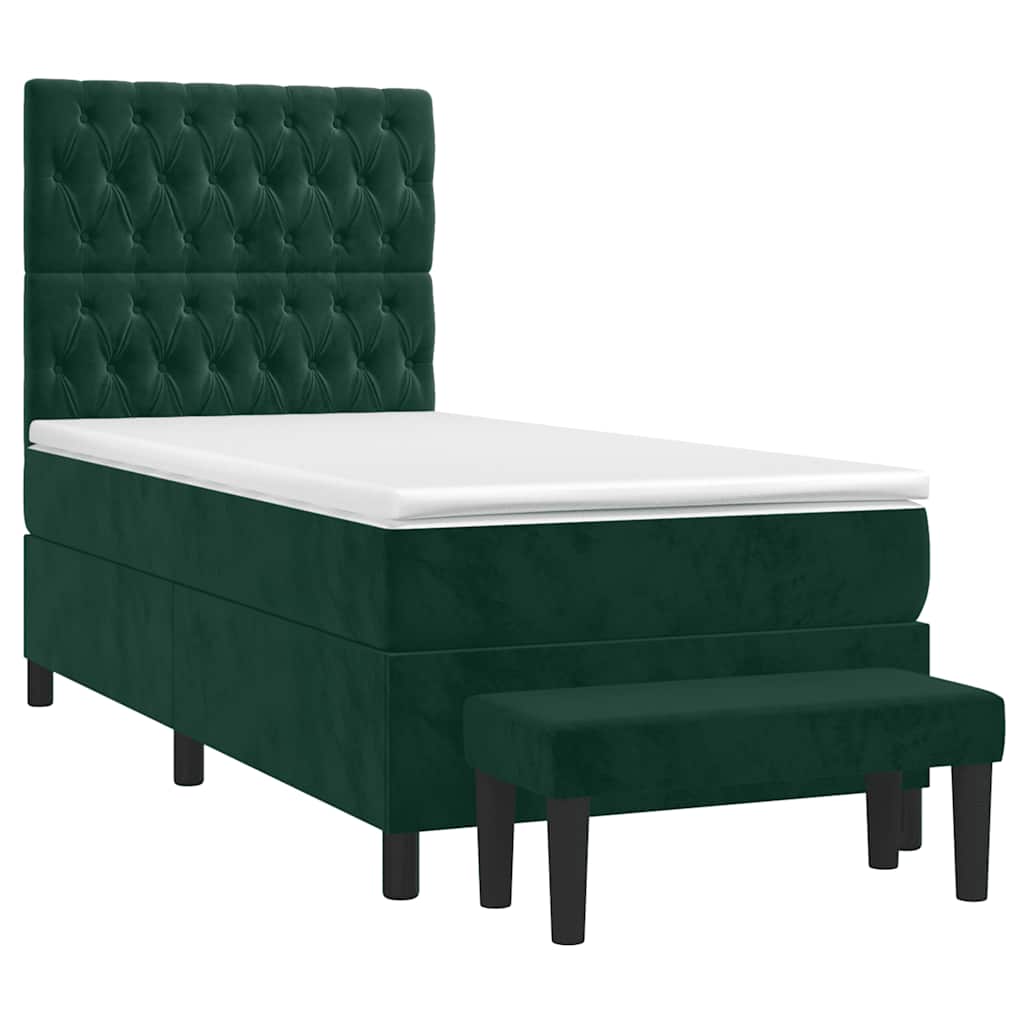 vidaXL Κρεβάτι Boxspring με Στρώμα Σκούρο Πράσινο 90x190 εκ. Βελούδινο