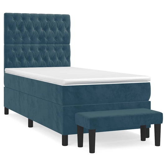 vidaXL Κρεβάτι Boxspring με Στρώμα Σκούρο Μπλε 90x190 εκ. Βελούδινο