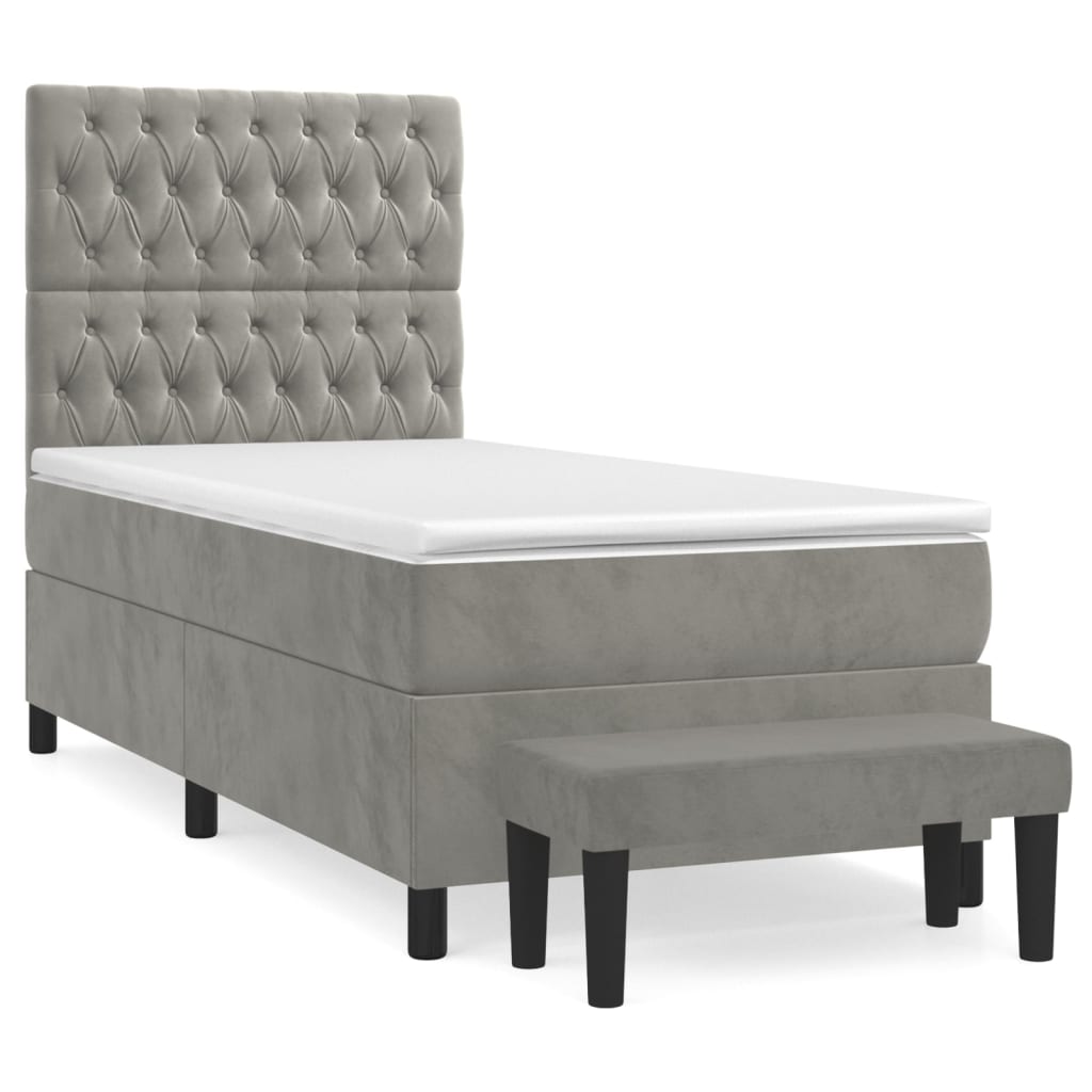 vidaXL Κρεβάτι Boxspring με Στρώμα Ανοιχτό Γκρι 90x200 εκ. Βελούδινο