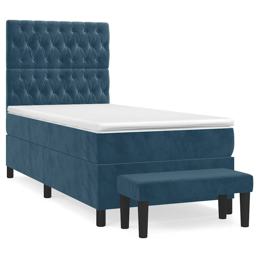 vidaXL Κρεβάτι Boxspring με Στρώμα Σκούρο Μπλε 90x200 εκ. Βελούδινο