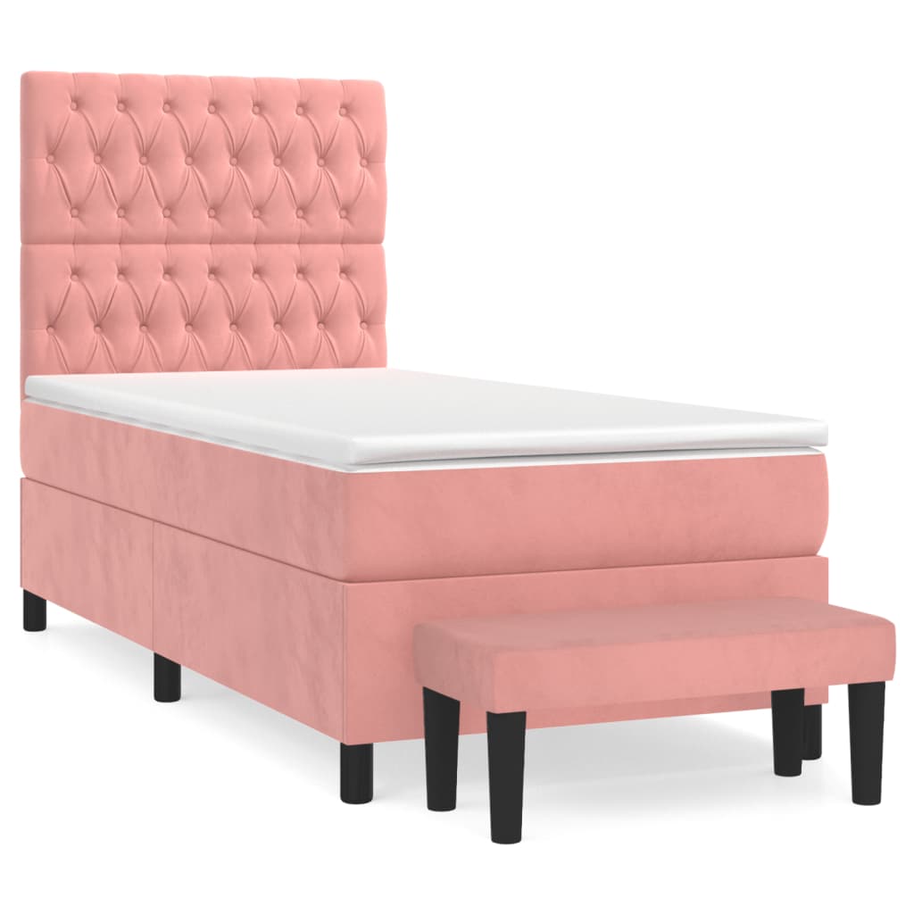 vidaXL Κρεβάτι Boxspring με Στρώμα Ροζ 90x200 εκ. Βελούδινο