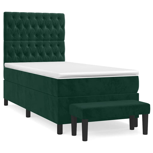 vidaXL Κρεβάτι Boxspring με Στρώμα Σκούρο Πράσινο 100x200εκ. Βελούδινο