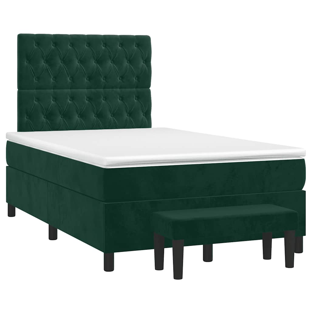 vidaXL Κρεβάτι Boxspring με Στρώμα Σκούρο Πράσινο 120x200εκ. Βελούδινο