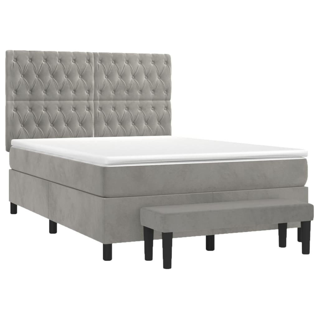 vidaXL Κρεβάτι Boxspring με Στρώμα Ανοιχτό Γκρι 140x190 εκ. Βελούδινο