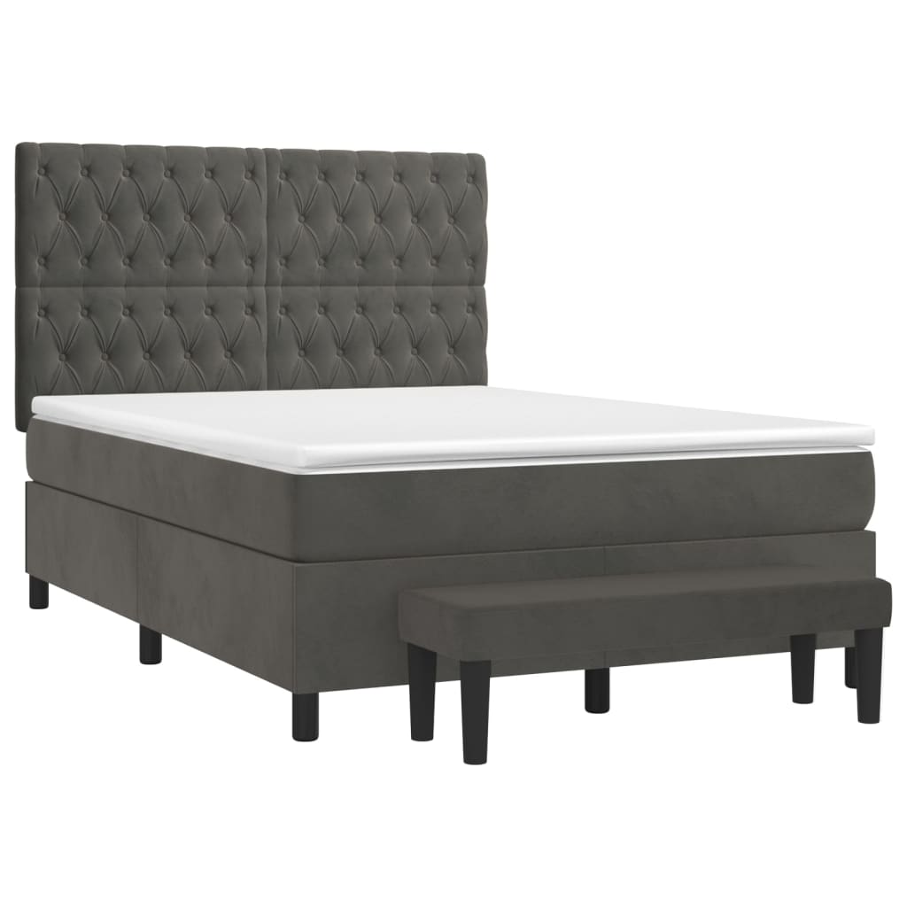 vidaXL Κρεβάτι Boxspring με Στρώμα Σκούρο Γκρι 140x190 εκ. Βελούδινο