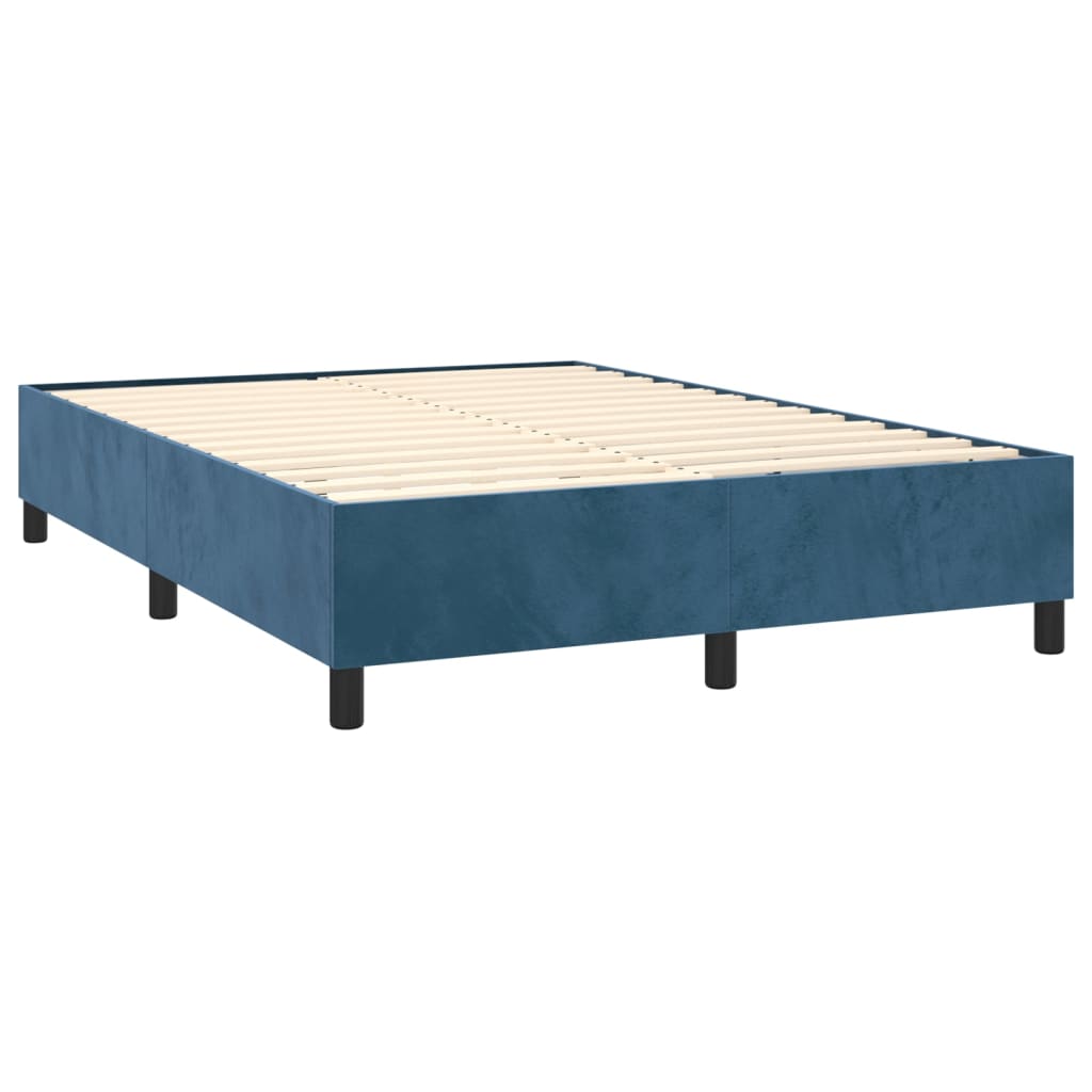 vidaXL Κρεβάτι Boxspring με Στρώμα Σκούρο Μπλε 140x190 εκ. Βελούδινο