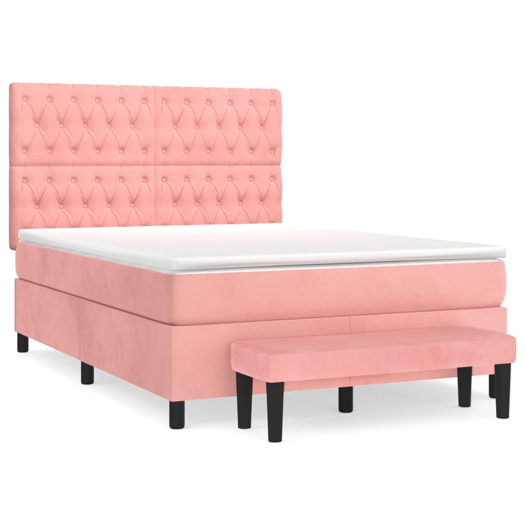 vidaXL Κρεβάτι Boxspring με Στρώμα Ροζ 140x190 εκ. Βελούδινο