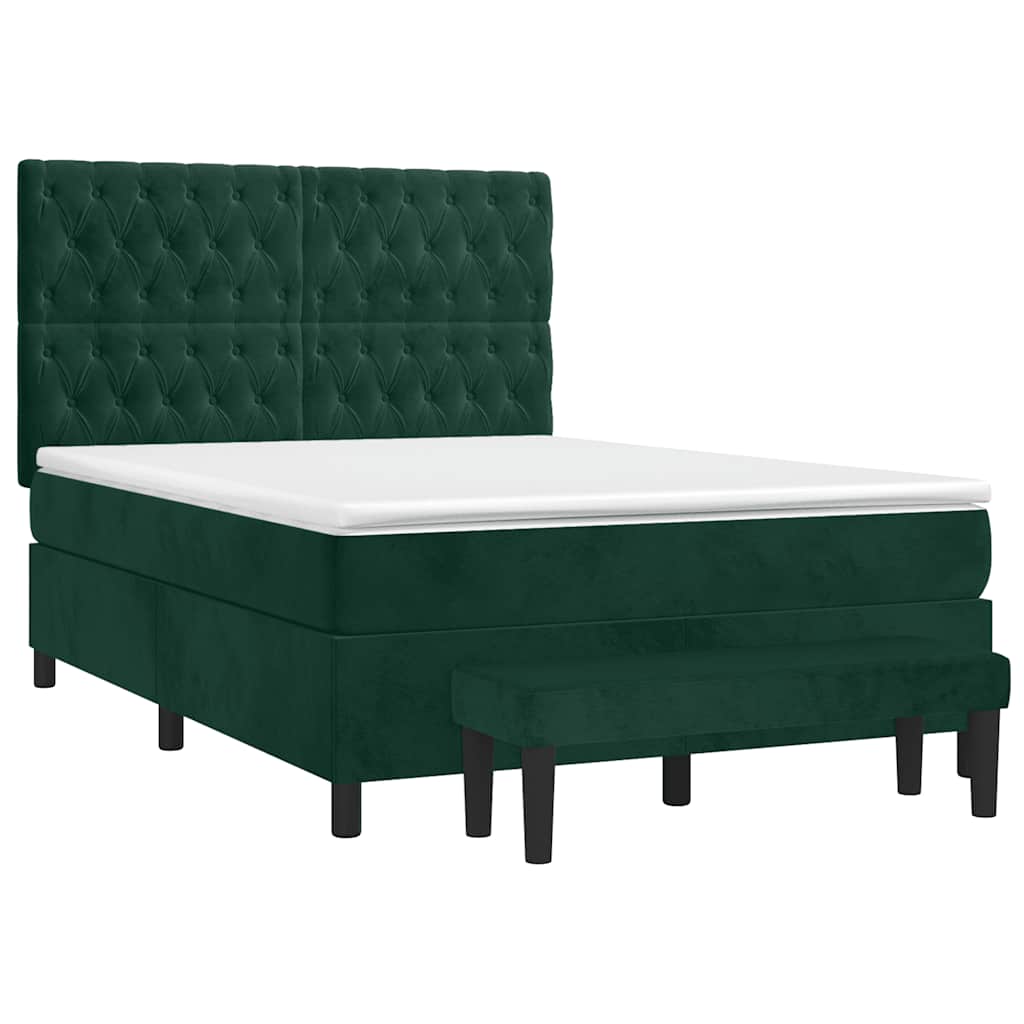 vidaXL Κρεβάτι Boxspring με Στρώμα Σκούρο Πράσινο 140x200εκ. Βελούδινο