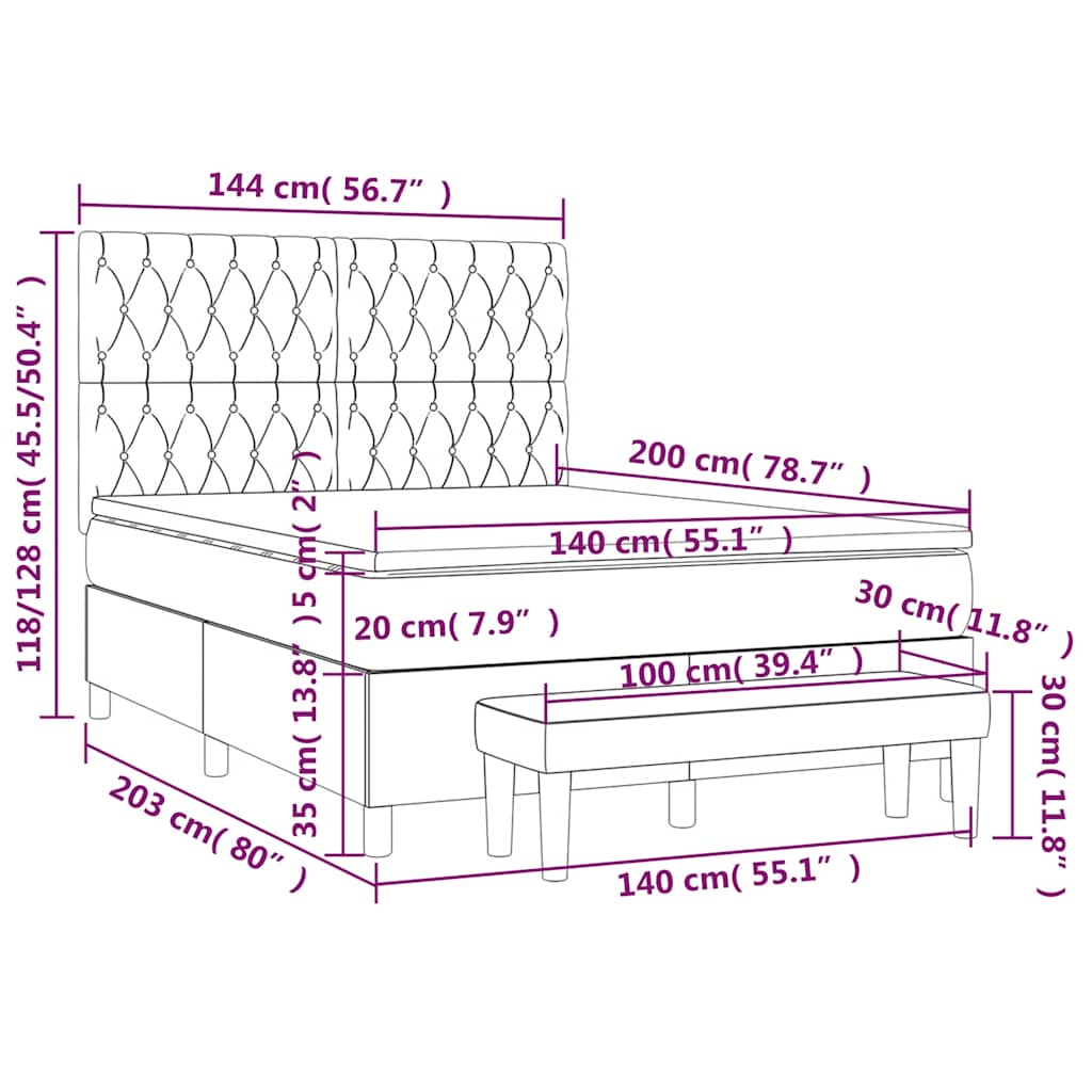 vidaXL Κρεβάτι Boxspring με Στρώμα Σκούρο Πράσινο 140x200εκ. Βελούδινο
