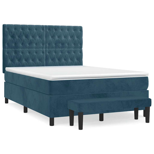 vidaXL Κρεβάτι Boxspring με Στρώμα Σκούρο Μπλε 140x200 εκ. Βελούδινο