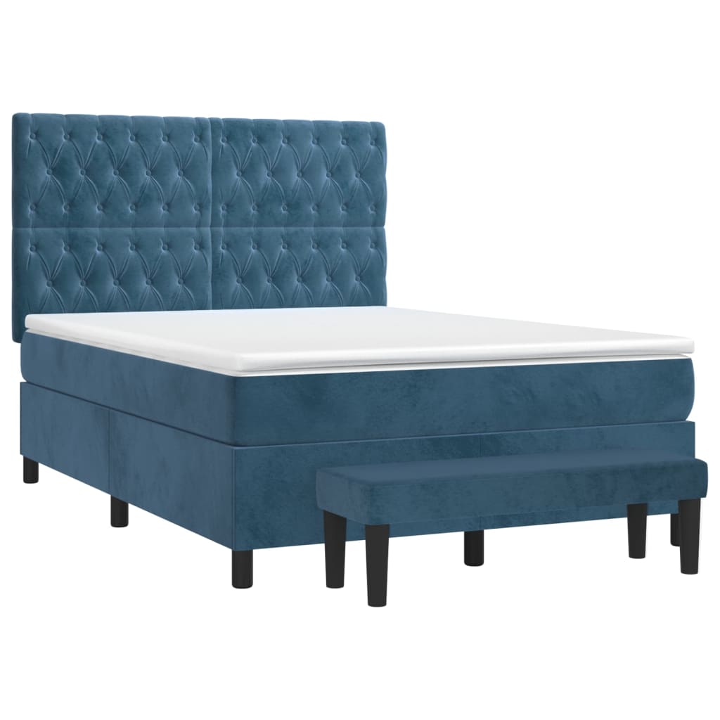 vidaXL Κρεβάτι Boxspring με Στρώμα Σκούρο Μπλε 140x200 εκ. Βελούδινο