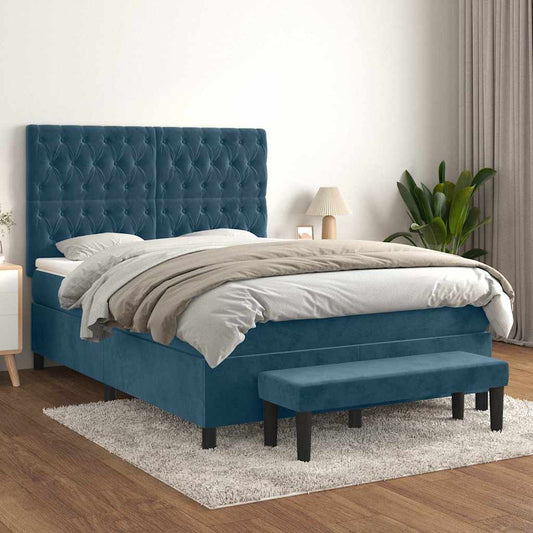 vidaXL Κρεβάτι Boxspring με Στρώμα Σκούρο Μπλε 140x200 εκ. Βελούδινο