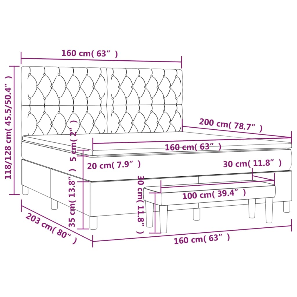 vidaXL Κρεβάτι Boxspring με Στρώμα Μαύρο 160x200 εκ. Βελούδινο