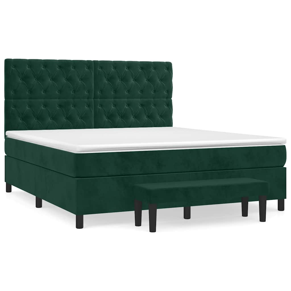 vidaXL Κρεβάτι Boxspring με Στρώμα Σκούρο Πράσινο 160x200εκ. Βελούδινο