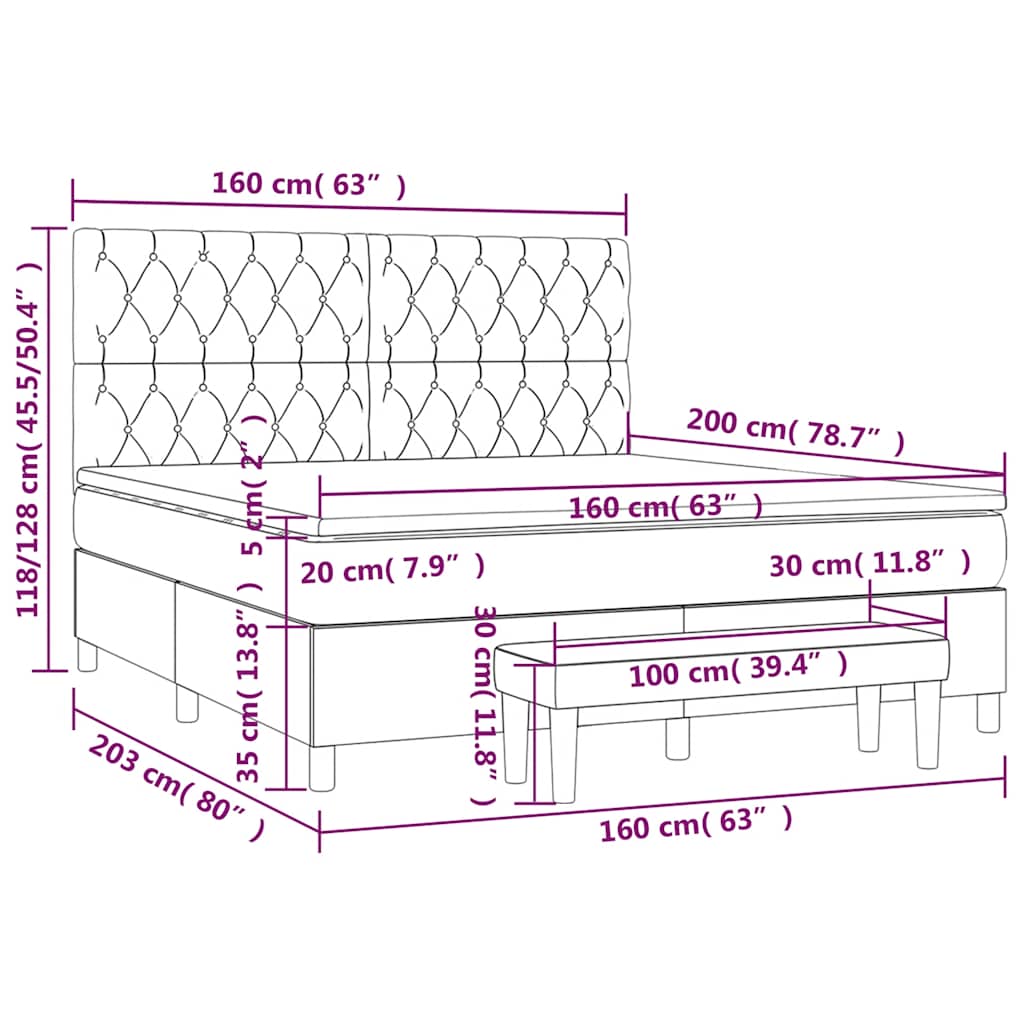 vidaXL Κρεβάτι Boxspring με Στρώμα Σκούρο Μπλε 160x200 εκ. Βελούδινο