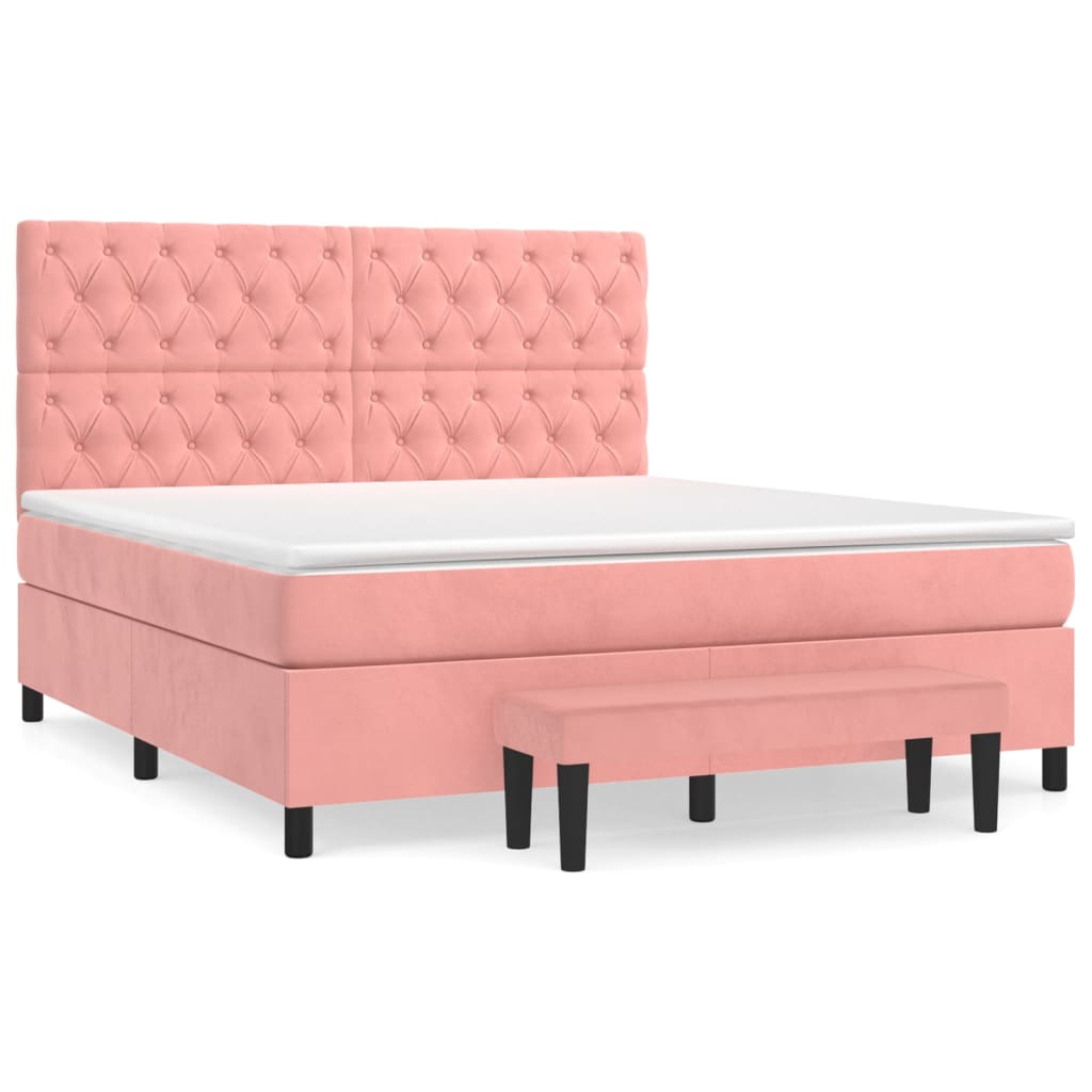 vidaXL Κρεβάτι Boxspring με Στρώμα Ροζ 160x200 εκ. Βελούδινο