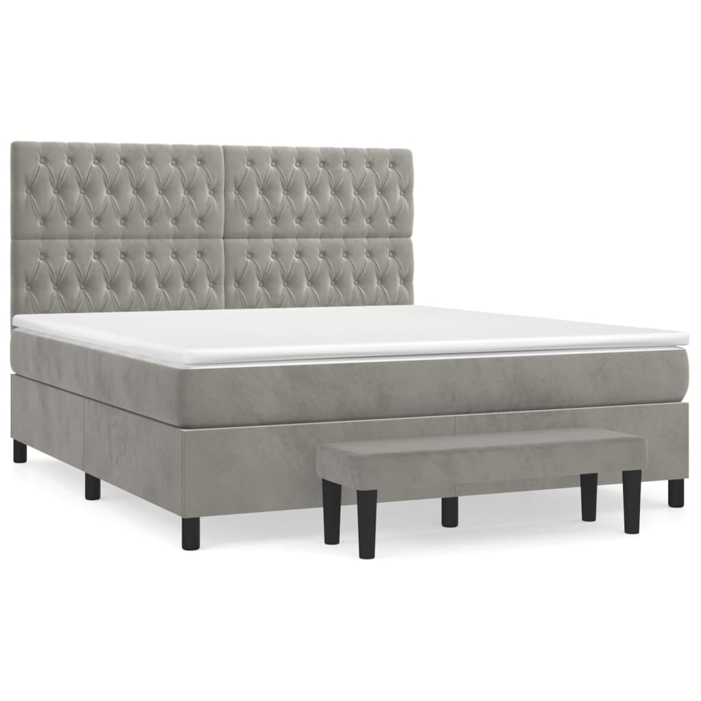 vidaXL Κρεβάτι Boxspring με Στρώμα Ανοιχτό Γκρι 180x200 εκ. Βελούδινο