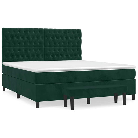 vidaXL Κρεβάτι Boxspring με Στρώμα Σκούρο Πράσινο 180x200εκ. Βελούδινο