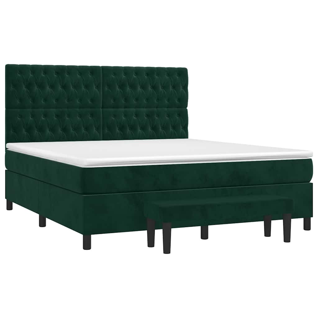 vidaXL Κρεβάτι Boxspring με Στρώμα Σκούρο Πράσινο 180x200εκ. Βελούδινο