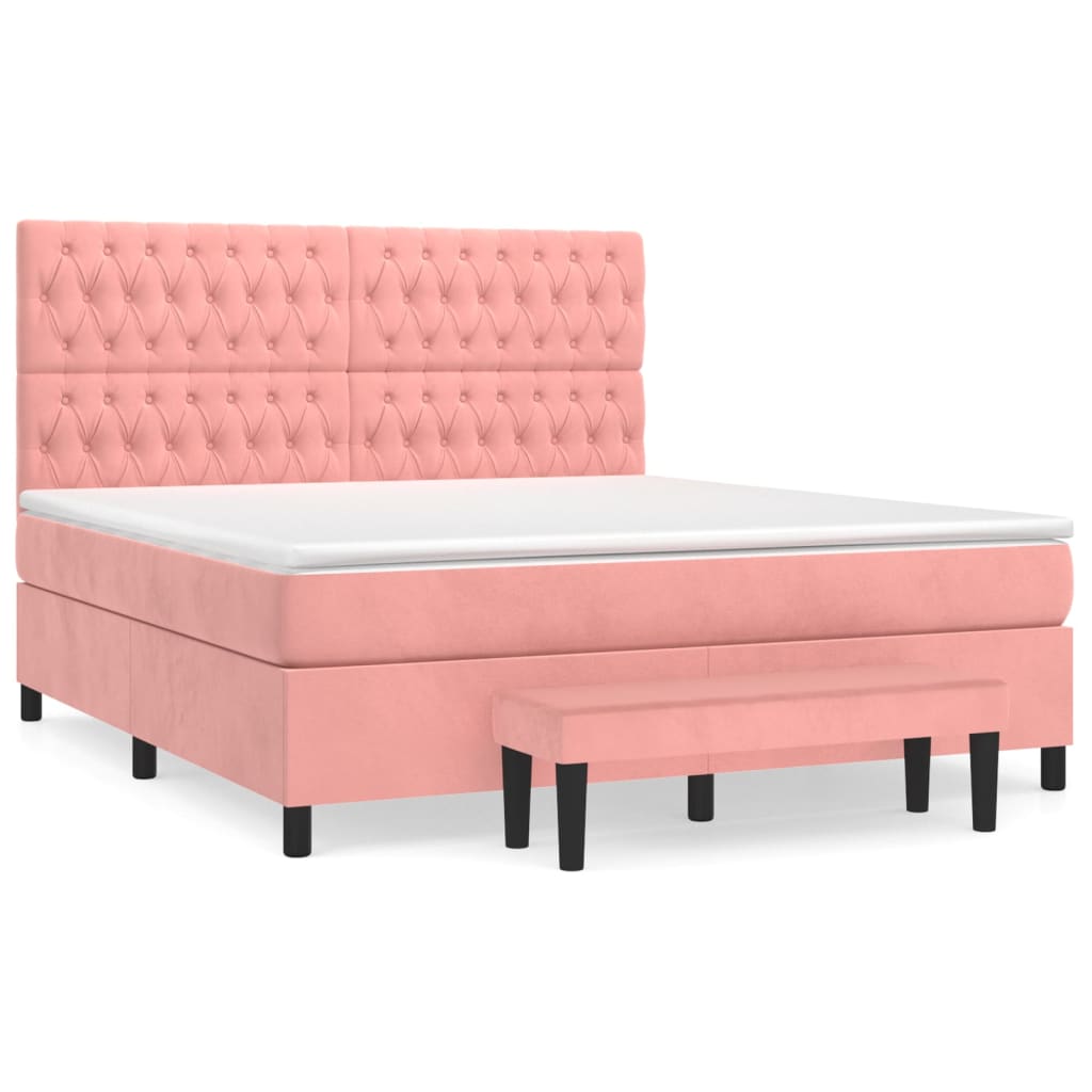 vidaXL Κρεβάτι Boxspring με Στρώμα Ροζ 180x200 εκ. Βελούδινο