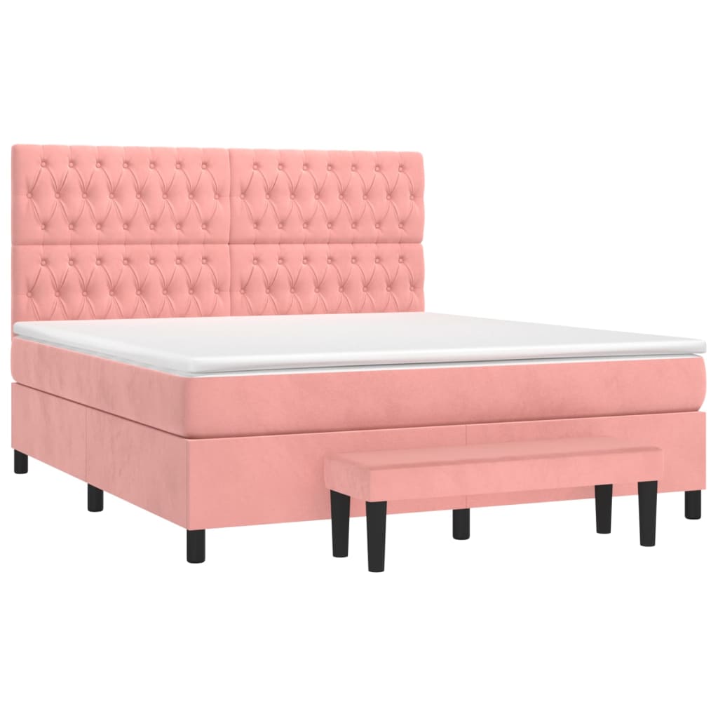 vidaXL Κρεβάτι Boxspring με Στρώμα Ροζ 180x200 εκ. Βελούδινο