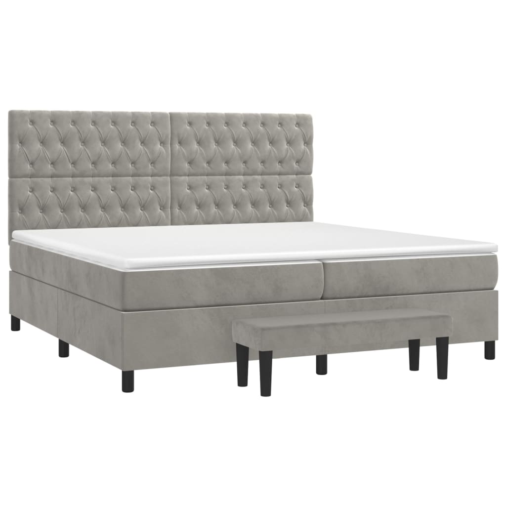 vidaXL Κρεβάτι Boxspring με Στρώμα Ανοιχτό Γκρι 200x200 εκ. Βελούδινο
