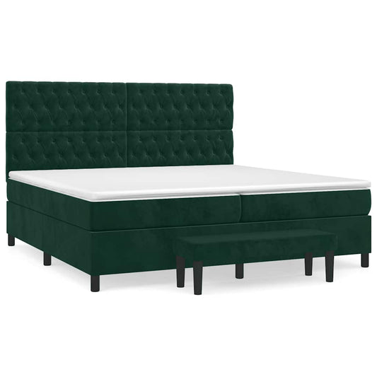 vidaXL Κρεβάτι Boxspring με Στρώμα Σκούρο Πράσινο 200x200εκ. Βελούδινο