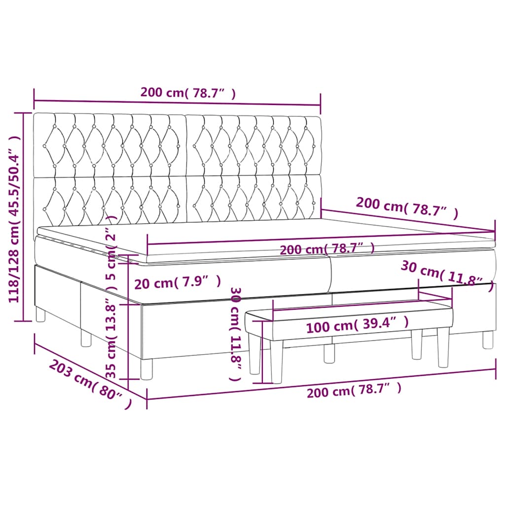 vidaXL Κρεβάτι Boxspring με Στρώμα Σκούρο Πράσινο 200x200εκ. Βελούδινο
