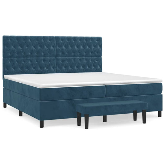 vidaXL Κρεβάτι Boxspring με Στρώμα Σκούρο Μπλε 200x200 εκ. Βελούδινο