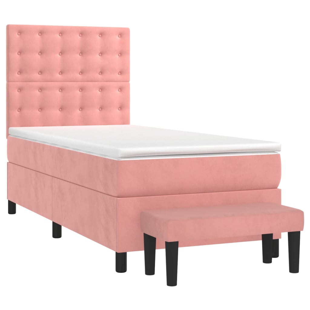 vidaXL Κρεβάτι Boxspring με Στρώμα Ροζ 90x190 εκ. Βελούδινο