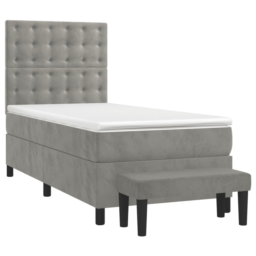 vidaXL Κρεβάτι Boxspring με Στρώμα Ανοιχτό Γκρι 90x200 εκ. Βελούδινο
