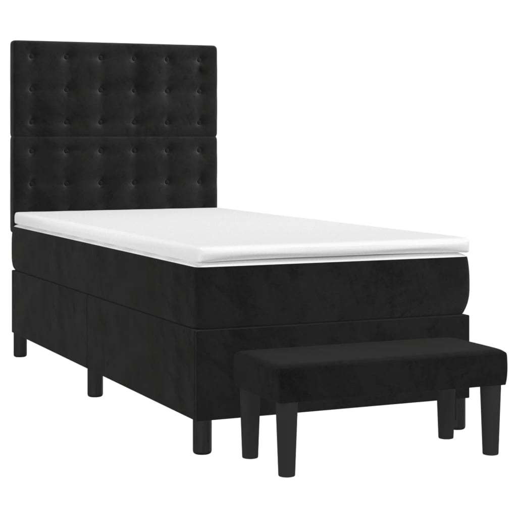 vidaXL Κρεβάτι Boxspring με Στρώμα Μαύρο 90x200 εκ. Βελούδινο