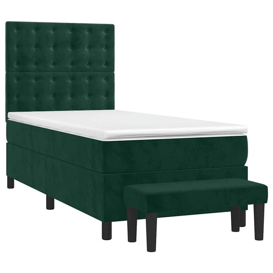 vidaXL Κρεβάτι Boxspring με Στρώμα Σκούρο Πράσινο 90x200 εκ. Βελούδινο