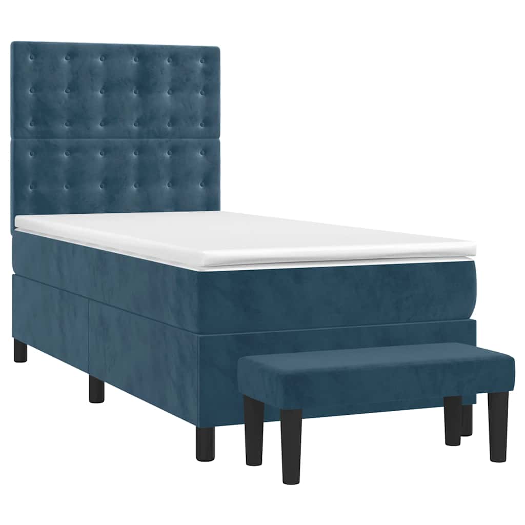vidaXL Κρεβάτι Boxspring με Στρώμα Σκούρο Μπλε 90x200 εκ. Βελούδινο