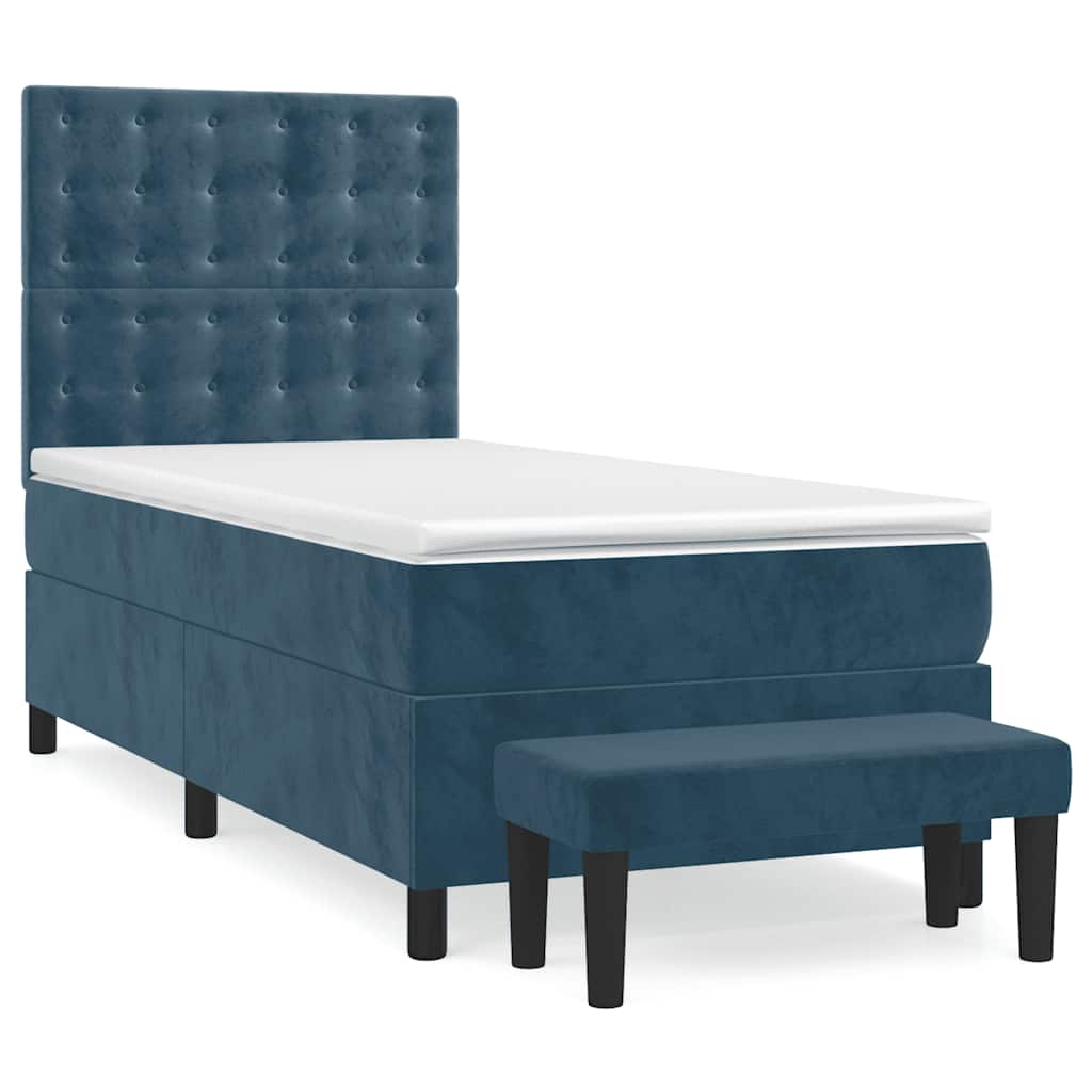 vidaXL Κρεβάτι Boxspring με Στρώμα Σκούρο Μπλε 90x200 εκ. Βελούδινο