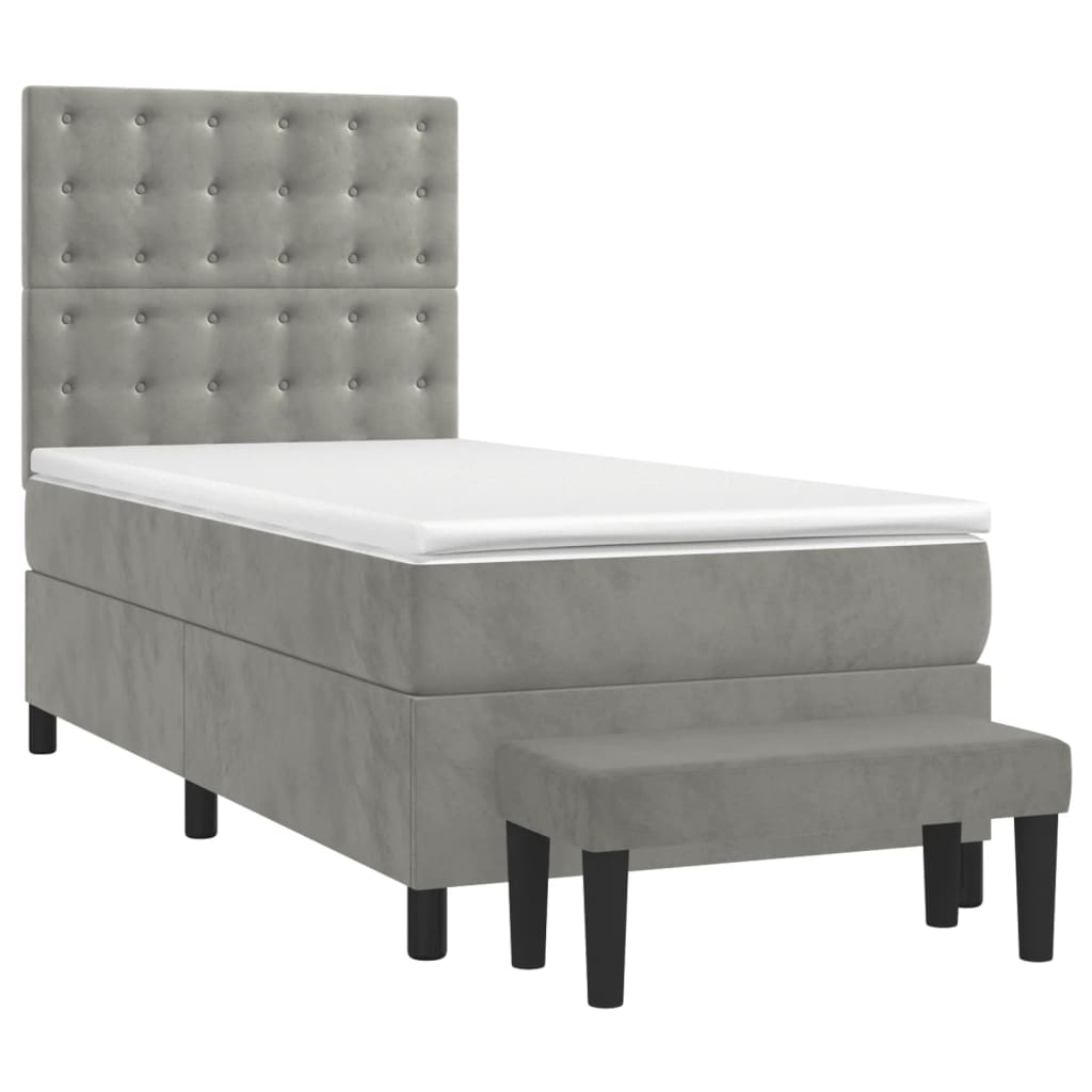 vidaXL Κρεβάτι Boxspring με Στρώμα Ανοιχτό Γκρι 100x200 εκ. Βελούδινο
