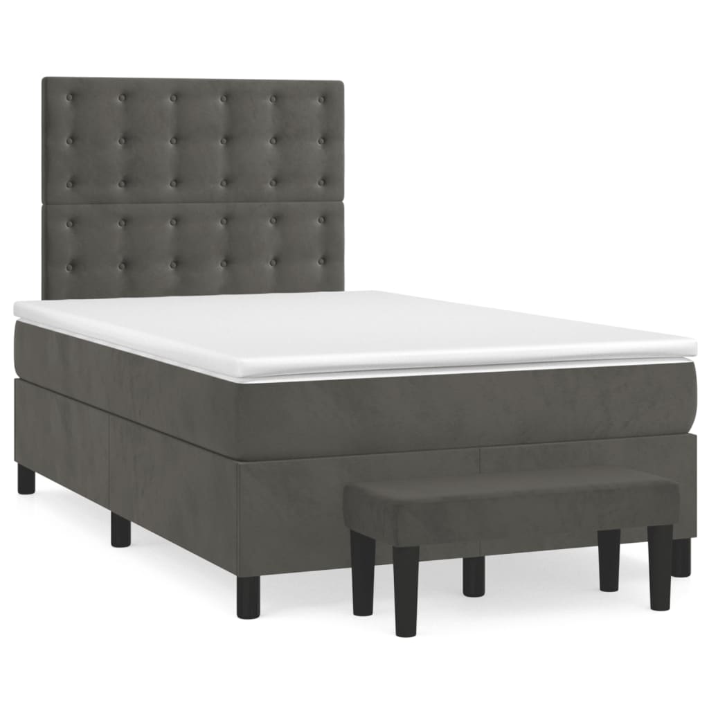 vidaXL Κρεβάτι Boxspring με Στρώμα Σκούρο Γκρι 120x200 εκ. Βελούδινο