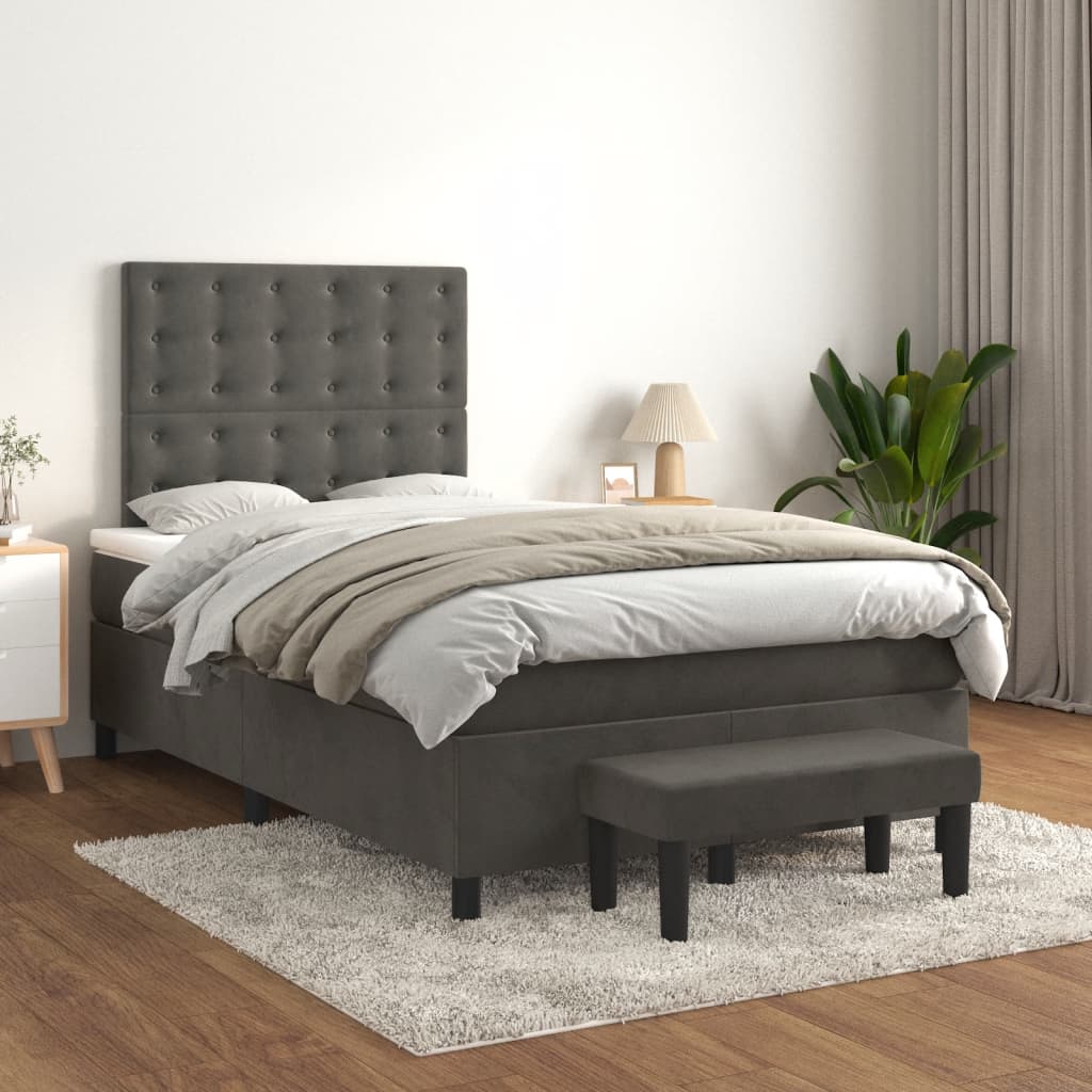 vidaXL Κρεβάτι Boxspring με Στρώμα Σκούρο Γκρι 120x200 εκ. Βελούδινο