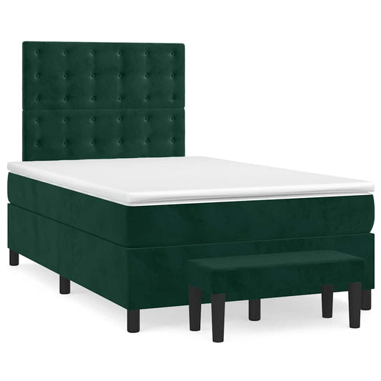 vidaXL Κρεβάτι Boxspring με Στρώμα Σκούρο Πράσινο 120x200εκ. Βελούδινο