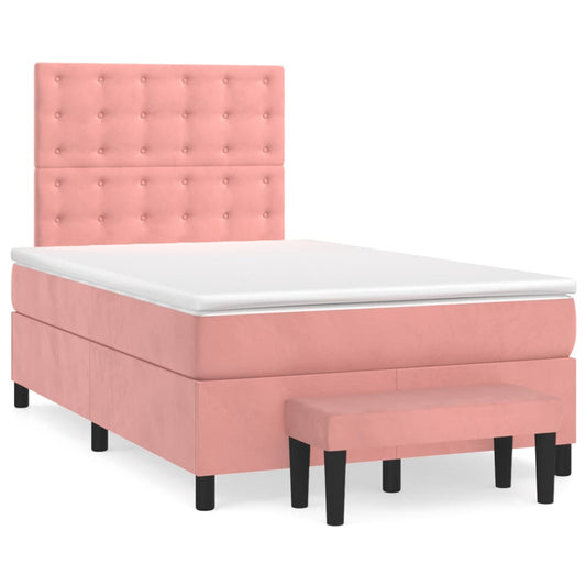 vidaXL Κρεβάτι Boxspring με Στρώμα Ροζ 120x200 εκ. Βελούδινο