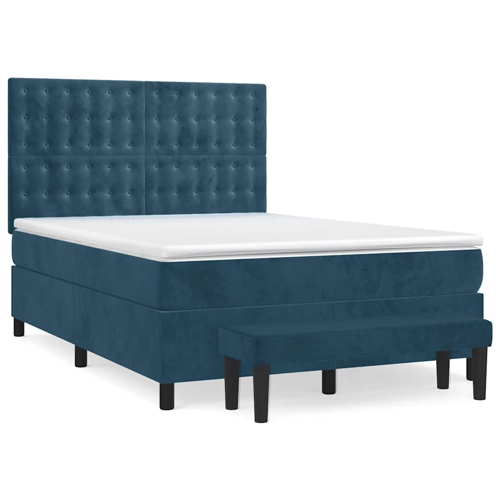 vidaXL Κρεβάτι Boxspring με Στρώμα Σκούρο Μπλε 140x190 εκ. Βελούδινο