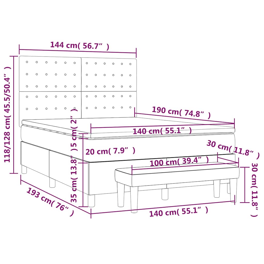 vidaXL Κρεβάτι Boxspring με Στρώμα Σκούρο Μπλε 140x190 εκ. Βελούδινο