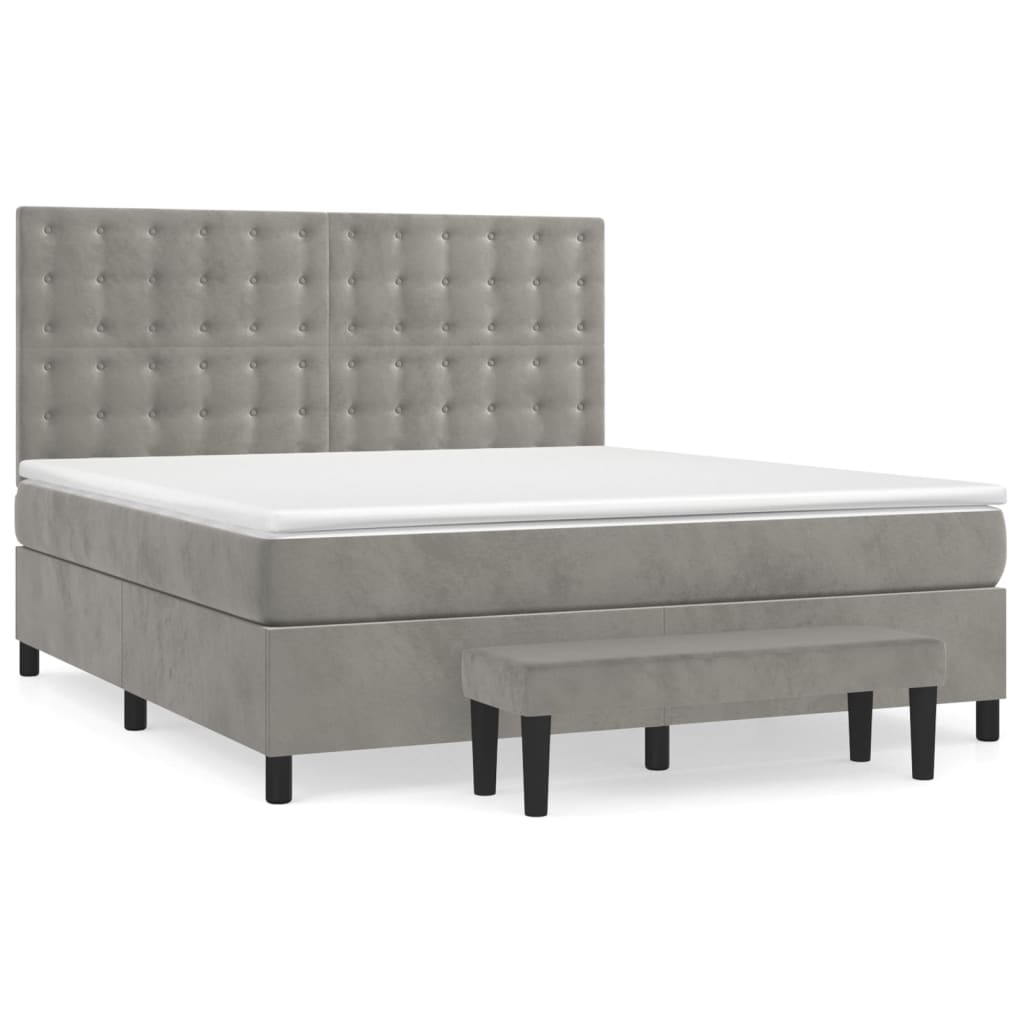 vidaXL Κρεβάτι Boxspring με Στρώμα Ανοιχτό Γκρι 160x200 εκ. Βελούδινο