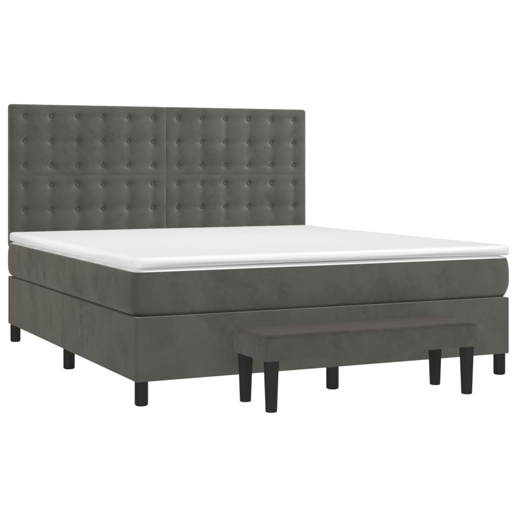 vidaXL Κρεβάτι Boxspring με Στρώμα Σκούρο Γκρι 160x200 εκ. Βελούδινο
