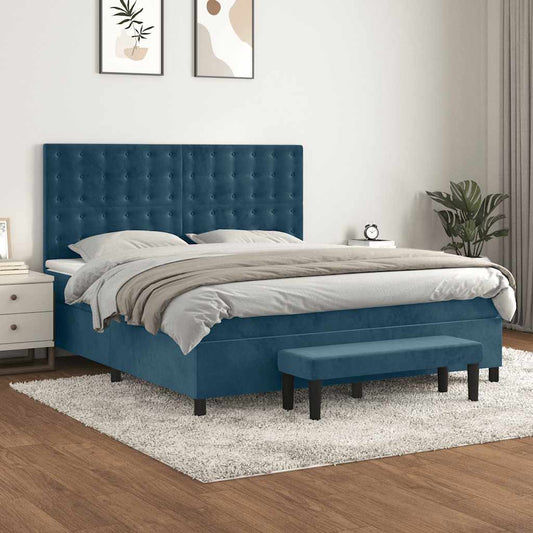 vidaXL Κρεβάτι Boxspring με Στρώμα Σκούρο Μπλε 160x200 εκ. Βελούδινο
