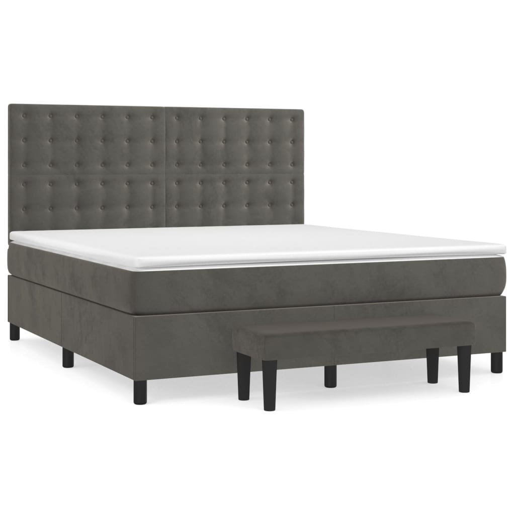 vidaXL Κρεβάτι Boxspring με Στρώμα Σκούρο Γκρι 180x200 εκ. Βελούδινο