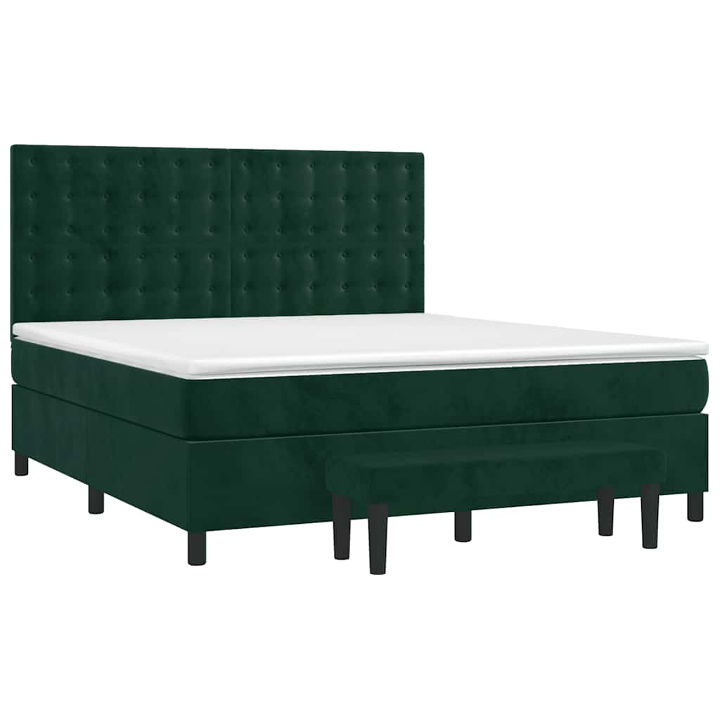 vidaXL Κρεβάτι Boxspring με Στρώμα Σκούρο Πράσινο 180x200εκ. Βελούδινο