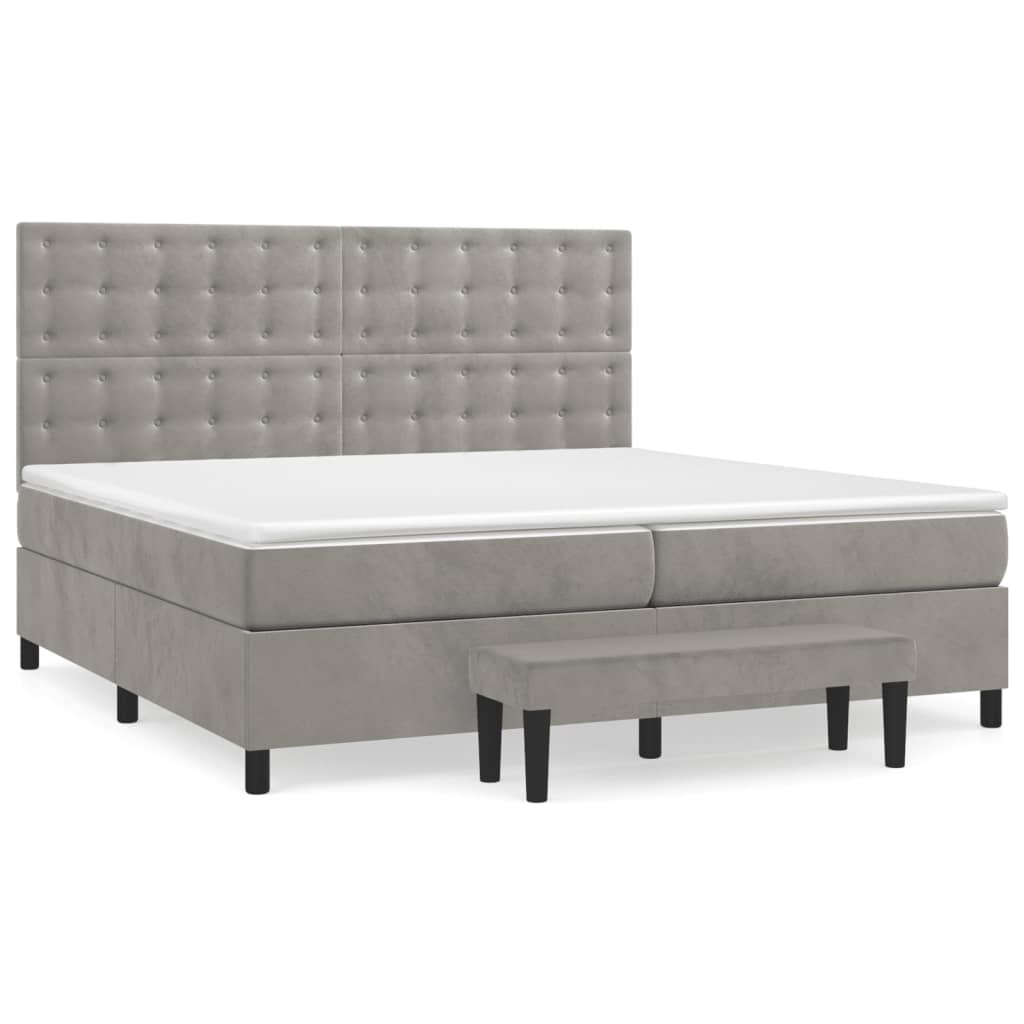 vidaXL Κρεβάτι Boxspring με Στρώμα Ανοιχτό Γκρι 200x200 εκ. Βελούδινο