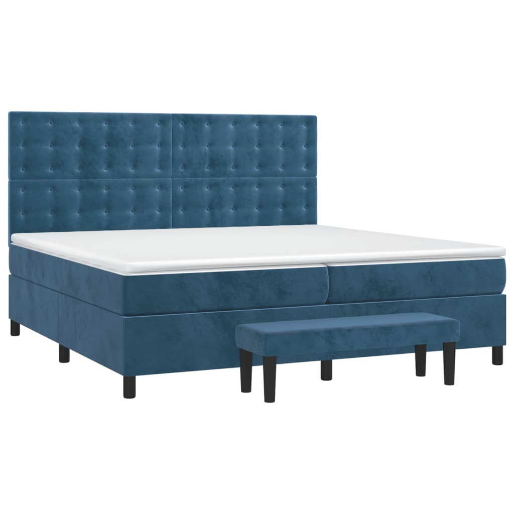 vidaXL Κρεβάτι Boxspring με Στρώμα Σκούρο Μπλε 200x200 εκ. Βελούδινο