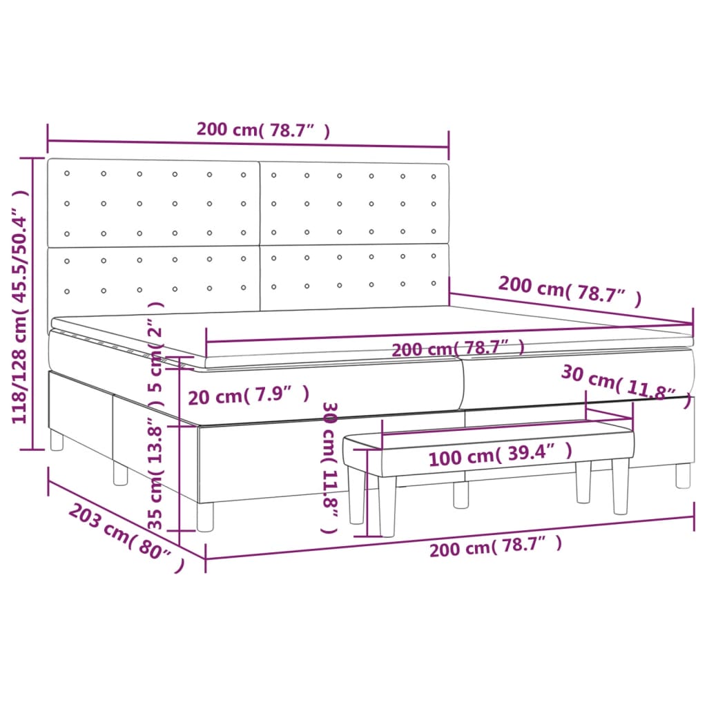 vidaXL Κρεβάτι Boxspring με Στρώμα Σκούρο Μπλε 200x200 εκ. Βελούδινο